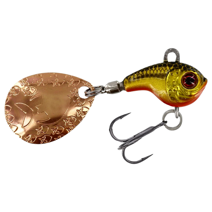 Westin DropBite Tungsten Spintail 2.2cm 18g Gold Rush sivulta, pää oikealla
