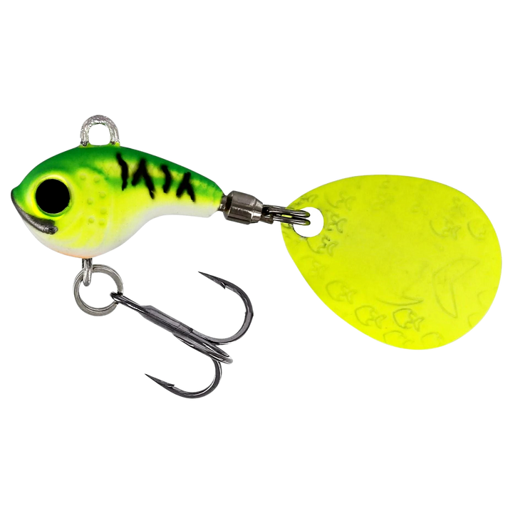 Westin DropBite Tungsten Spintail 2cm 13g Chartreuse Ice sivulta, pää vasemmalla