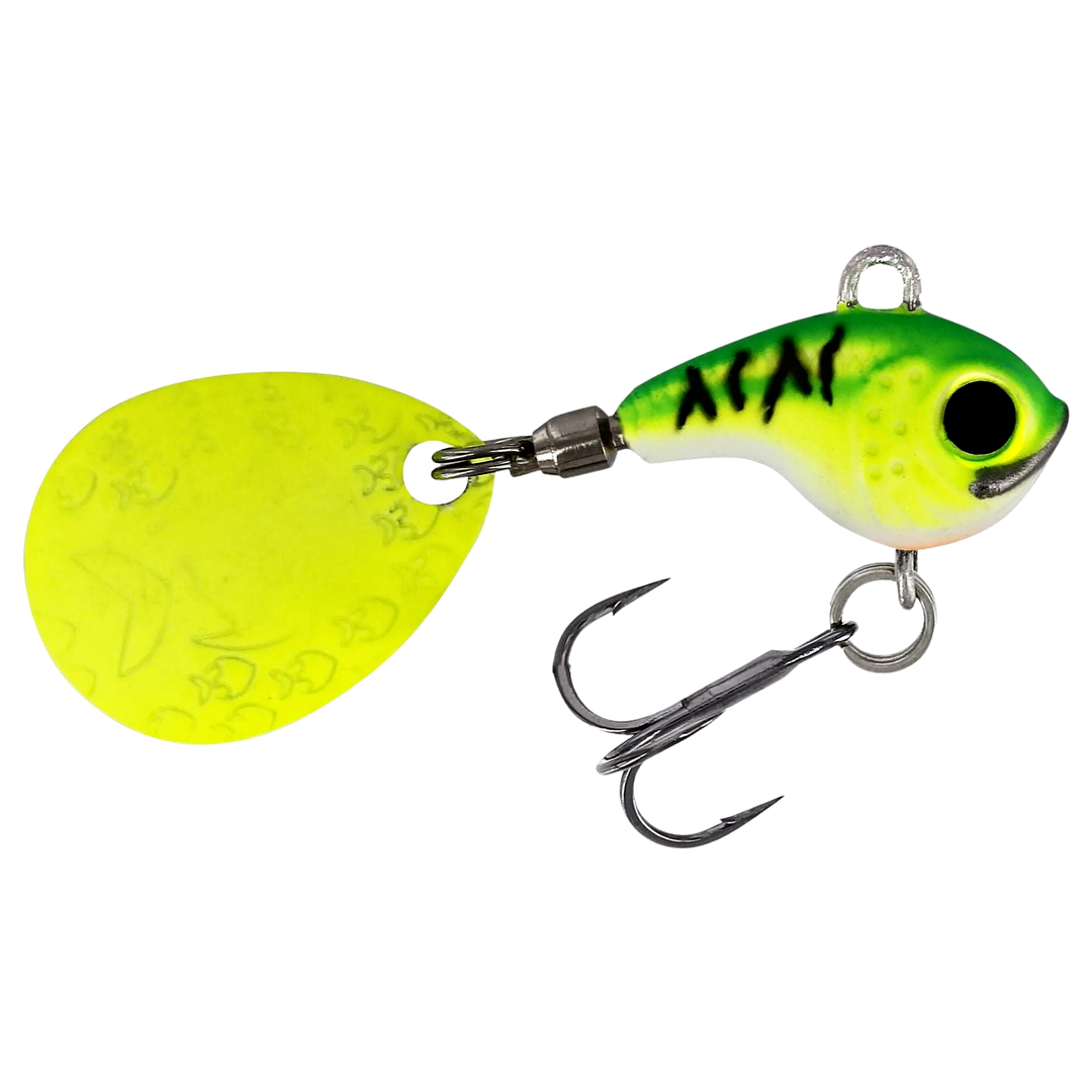 Westin DropBite Tungsten Spintail 2cm 13g Chartreuse Ice sivulta, pää oikealla