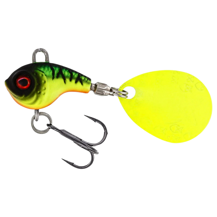 Westin DropBite Tungsten Spintail 2cm 13g Firetiger sivulta, pää vasemmalla