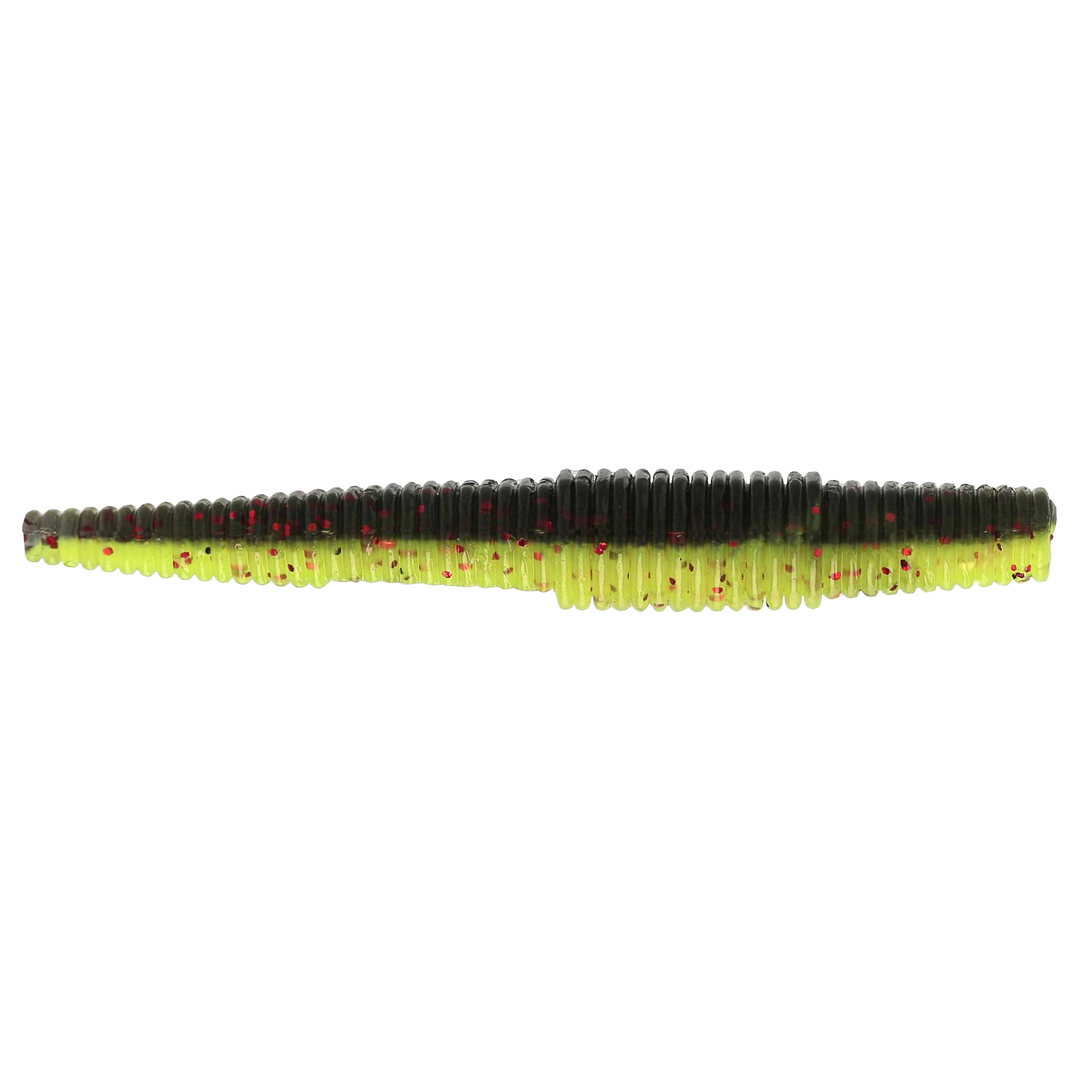 Westin Ned Worm Slim Kelluva Jigi 55mm Black/Chartreuse sivulta, käännettynä
