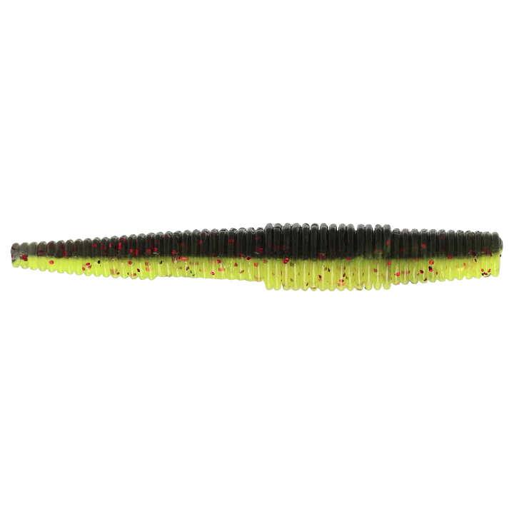 Westin Ned Worm Slim Kelluva Jigi 55mm Black/Chartreuse sivulta, käännettynä