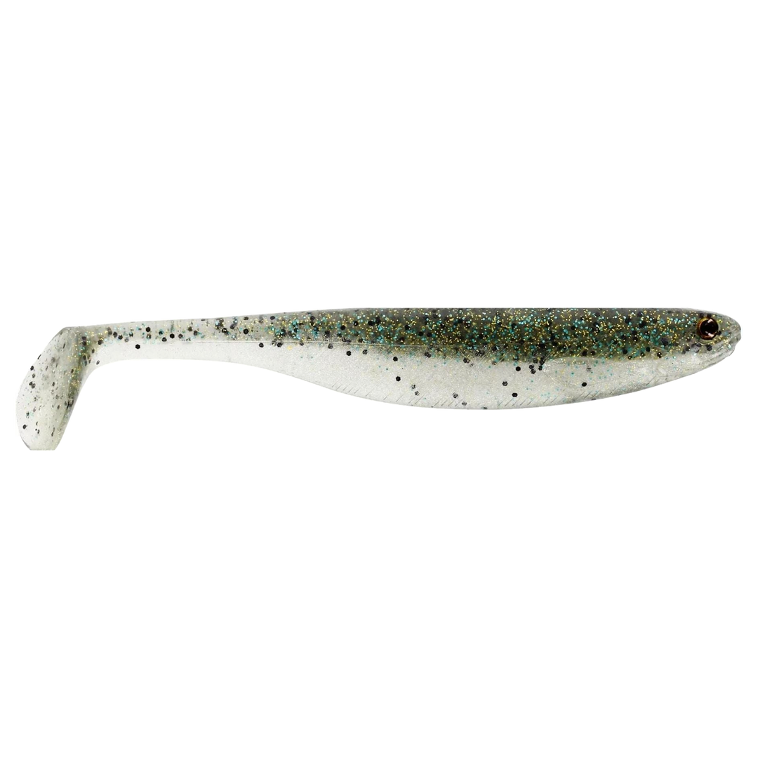 Westin ShadTeez Slim Jigi 10cm Sparkling Green sivulta, pää oikealla