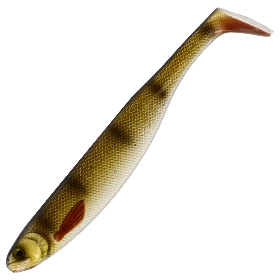 Westin ShadTeez Slim Jigi 7.5cm, väri Crystal Perch: läpikuultava ruskea runko ja tummat raidat