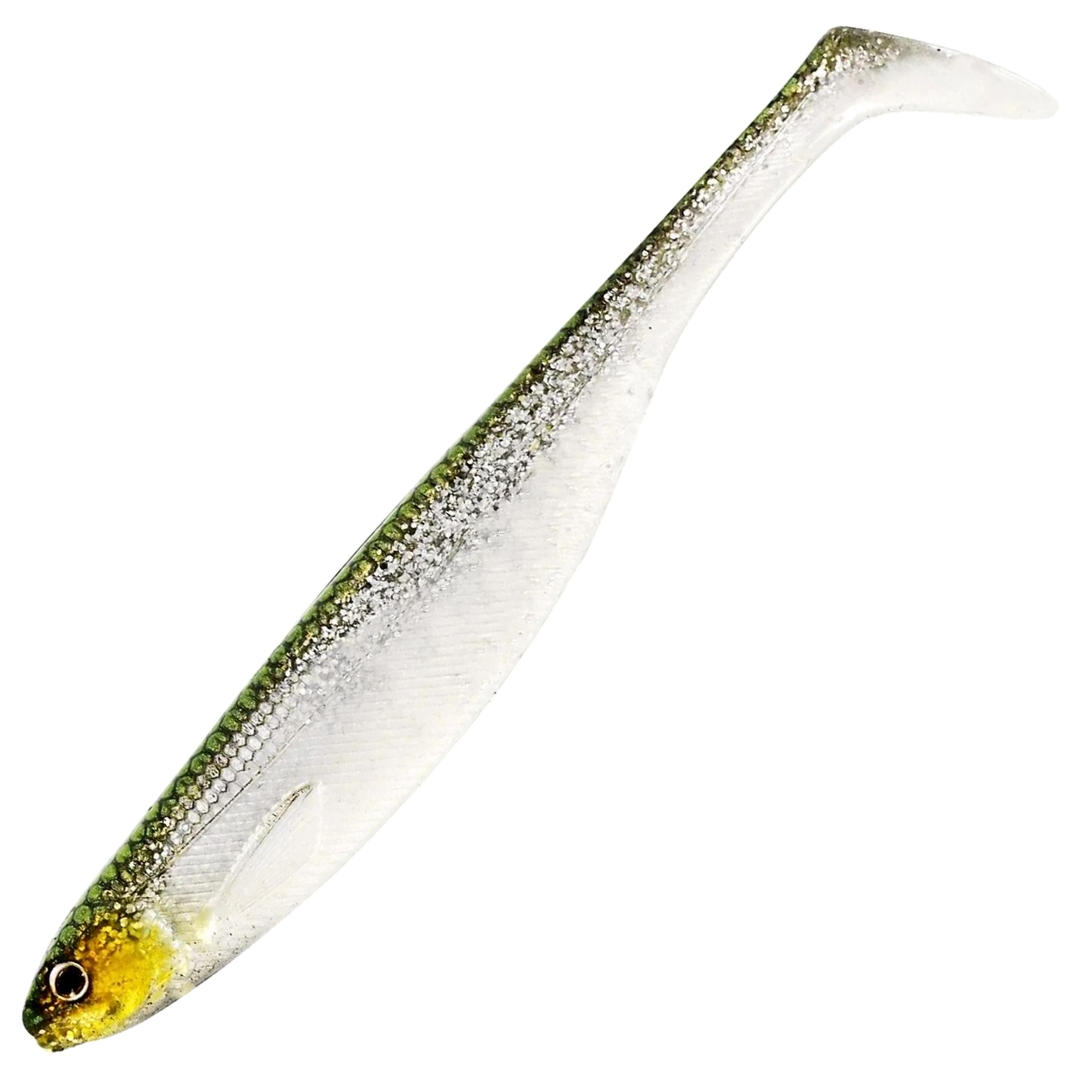 Westin ShadTeez Slim Jigi 7.5cm, väri Green Headlight: vihertävä selkä ja hopeanvalkoinen kylki