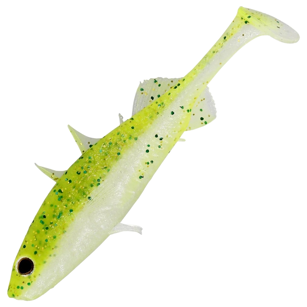 Westin Stickleback Shadtail Jigi 5.5cm, väri Sparkling Chartreuse: kellanvihreä hileinen runko