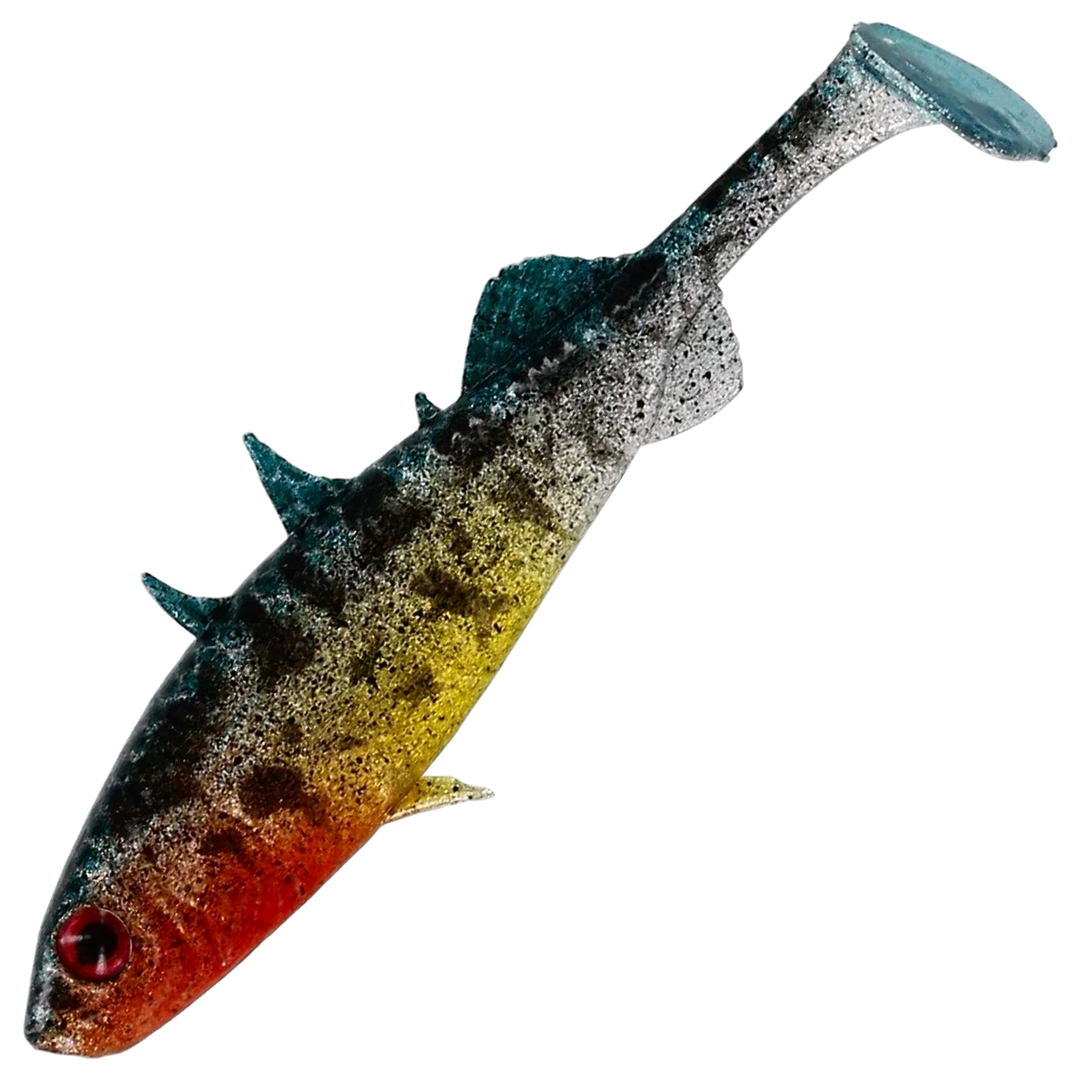 Westin Stickleback Shadtail Jigi 5.5cm, väri Spawning Stickleback: punainen pää, kellanruskea kylki ja sinivihreä pyrstö
