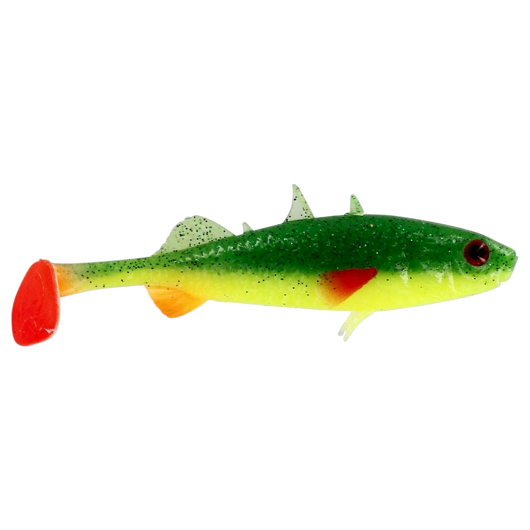 Westin Stickleback Shadtail Jigi 7.5cm Fireflake sivulta, pää oikealla