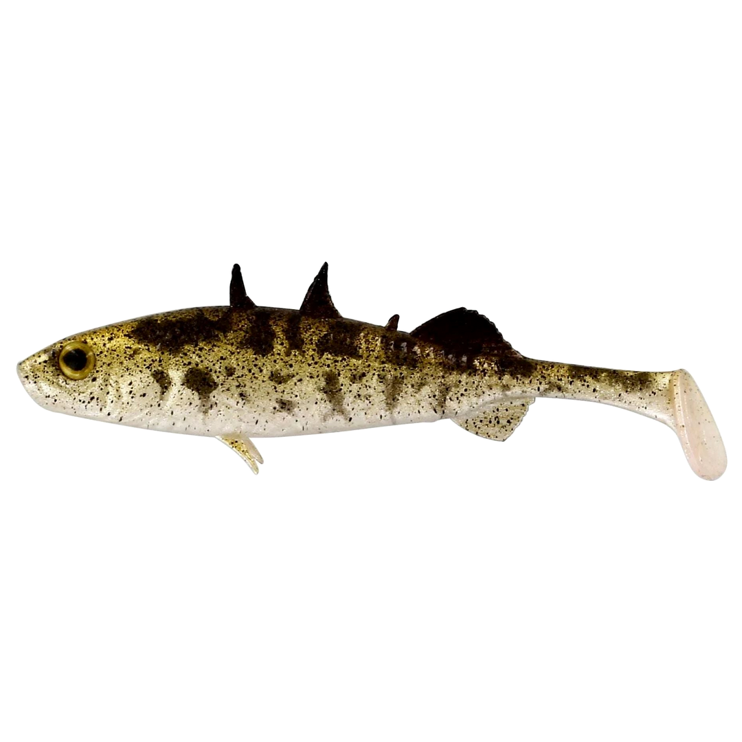 Westin Stickleback Shadtail Jigi 7.5cm Pearl Stickleback sivulta, pää vasemmalla