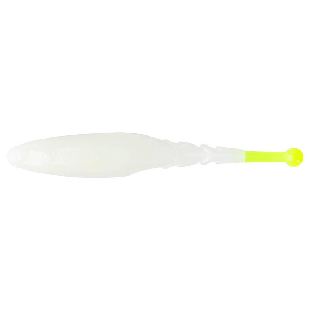 Z-Man Big BallerZ Jigi 5" Glow/Chartreuse Tail sivulta, pää vasemmalla