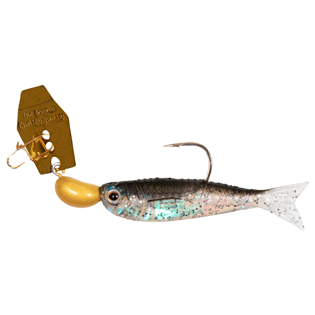 Z-MAN ChatterBait Flashback Mini 3.54g Gold / Black sivulta, pää vasemmalla