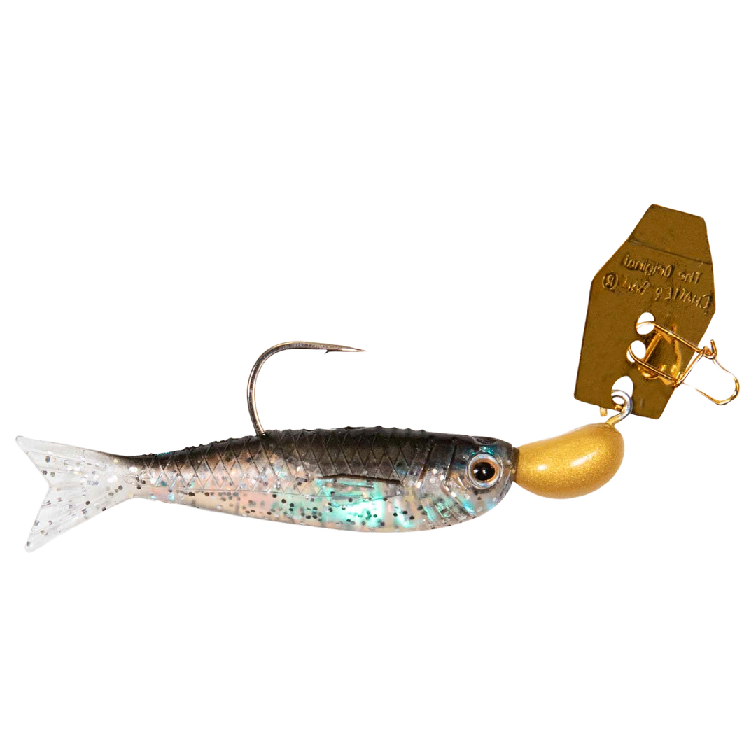 Z-MAN ChatterBait Flashback Mini 3.54g Gold / Black sivulta, pää oikealla