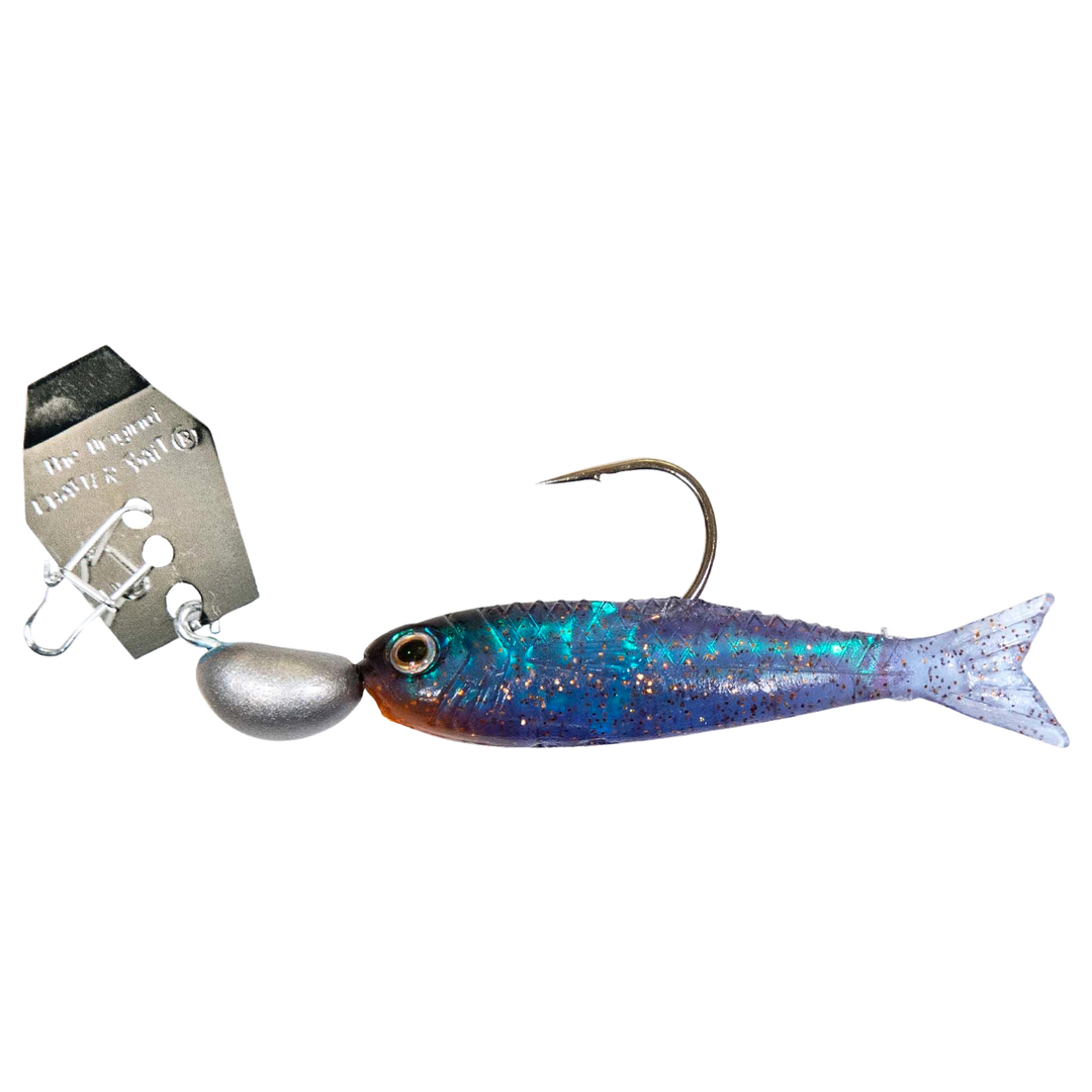 Z-MAN ChatterBait Flashback Mini 3.54g Silver / Blue sivulta, pää vasemmalla