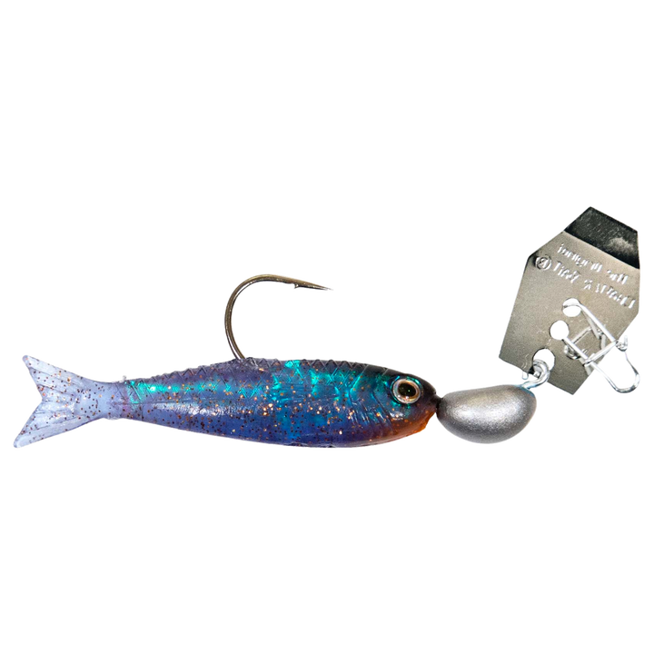 Z-MAN ChatterBait Flashback Mini 3.54g Silver / Blue sivulta, pää oikealla