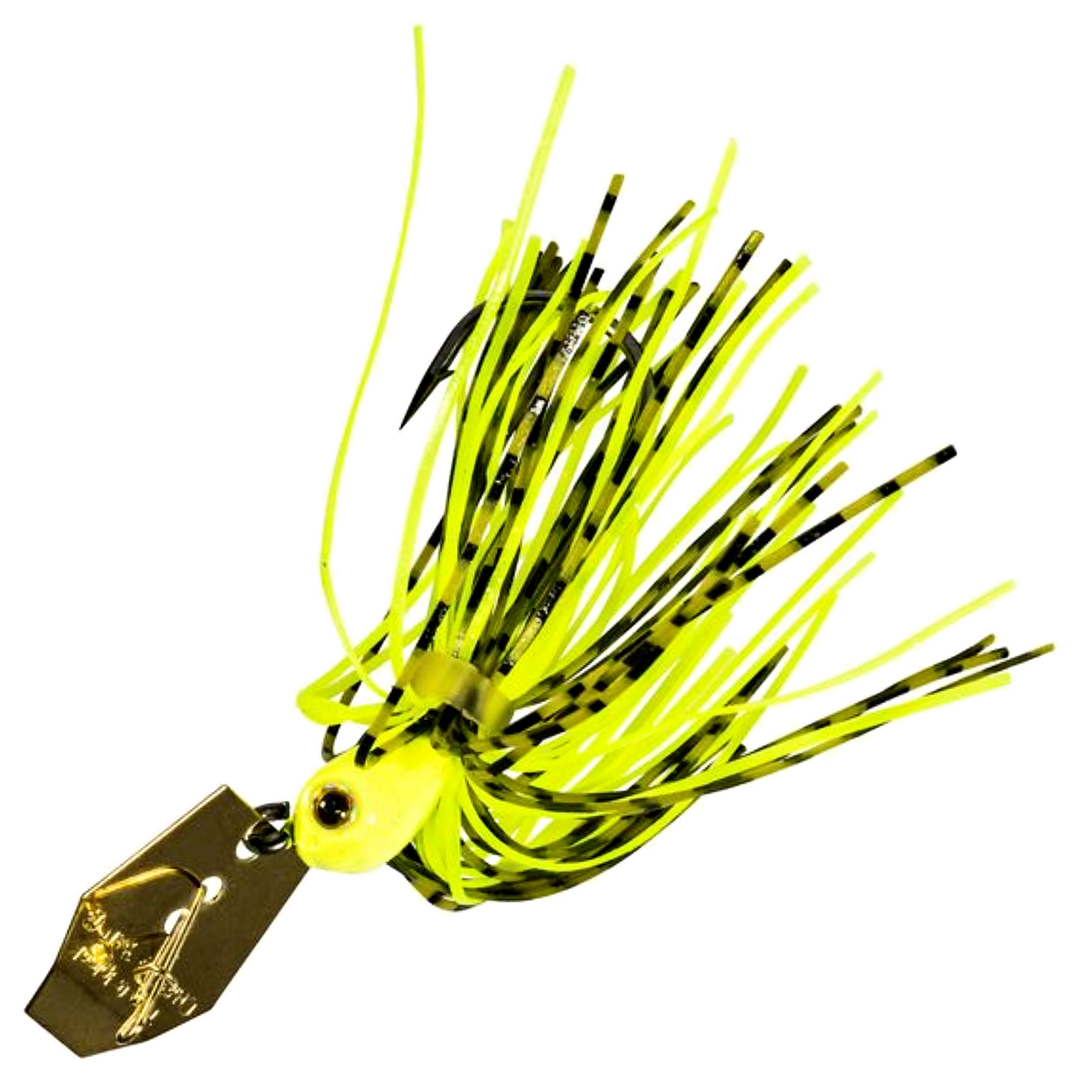 Z-Man Chatterbait Micro 3.54g, väri Chartreuse: keltainen pää ja helma mustin raidoin, kultainen lapa