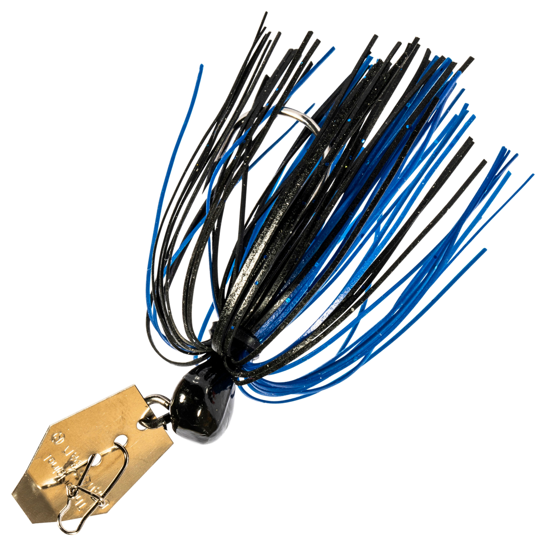 Z-Man Chatterbait Mini 7g, väri Black / Blue: musta pää, musta ja sininen helma, kultainen lapa