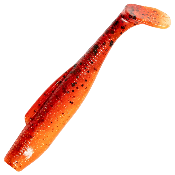 Z-Man DieZel MinnowZ Jigi 4", väri Fire Craw: punaoranssi runko ja tummat pilkut