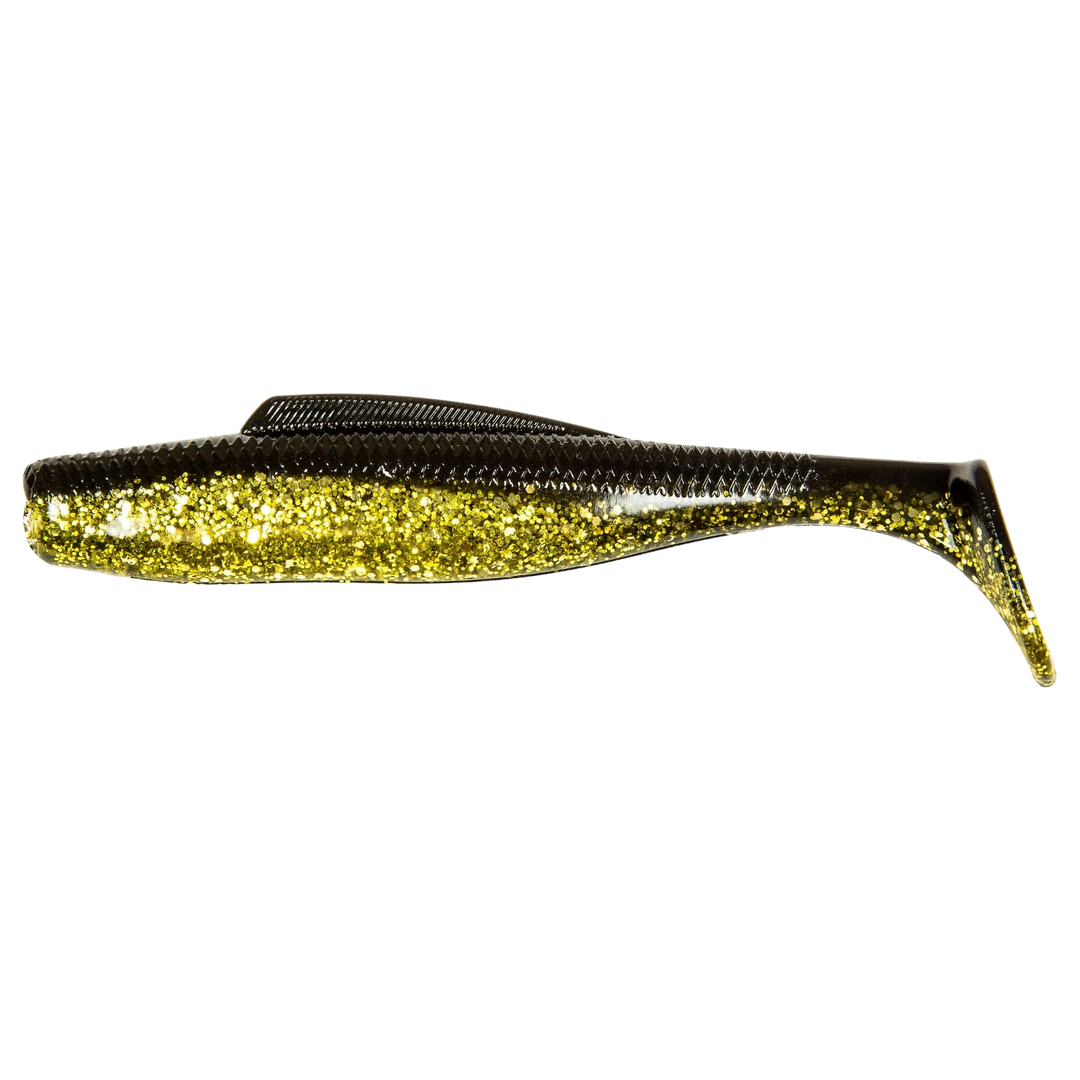 Z-Man DieZel MinnowZ Jigi 4" Gold Rush sivulta, pää vasemmalla