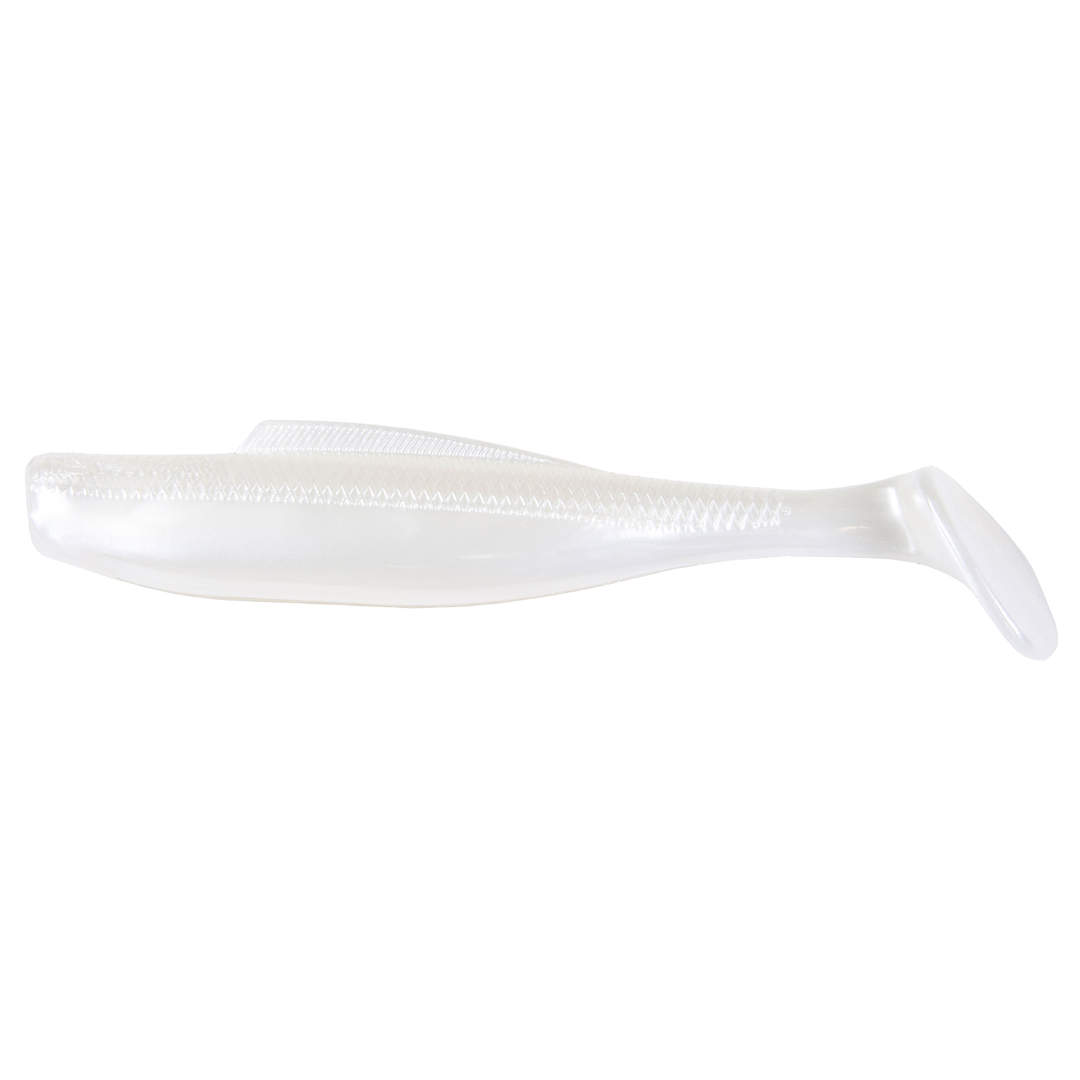 Z-Man DieZel MinnowZ Jigi 4" Pearl sivulta, pää vasemmalla