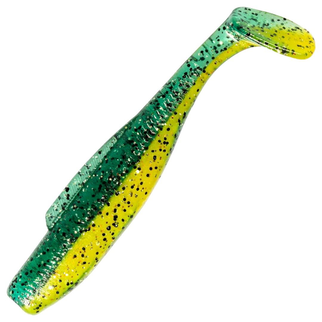 Z-Man DieZel MinnowZ Jigi 4", väri Pro Yellow Perch: vihreä selkä ja keltainen kylki