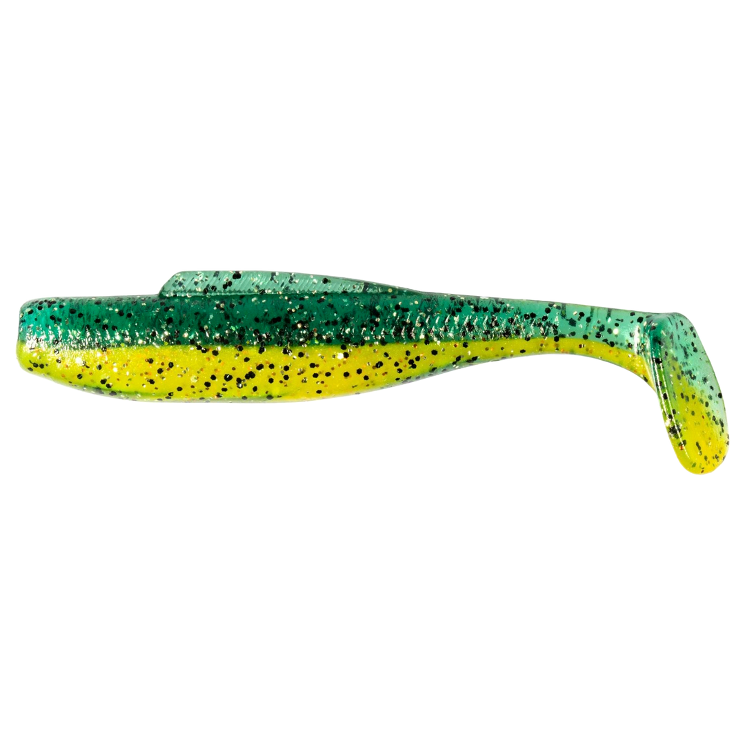 Z-Man DieZel MinnowZ Jigi 4" Pro Yellow Perch sivulta, pää vasemmalla