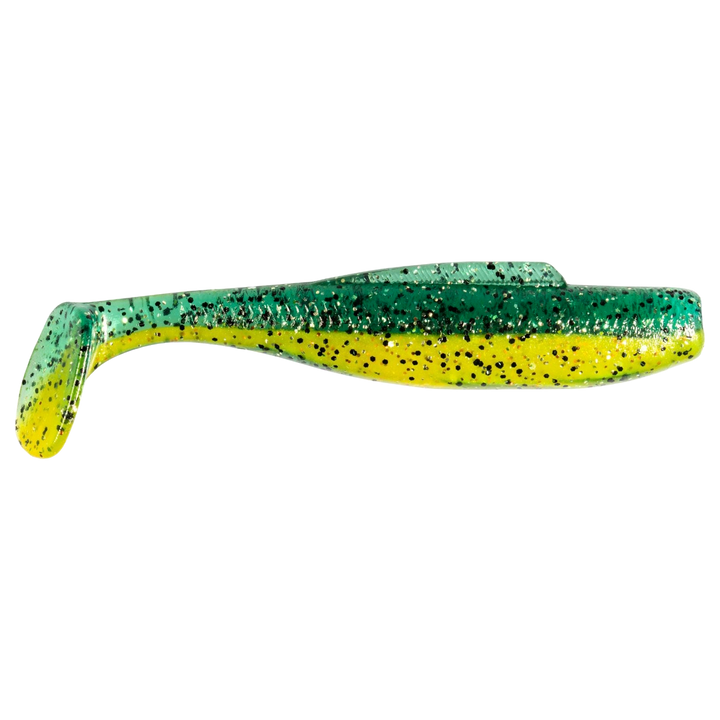 Z-Man DieZel MinnowZ Jigi 4" Pro Yellow Perch sivulta, pää oikealla