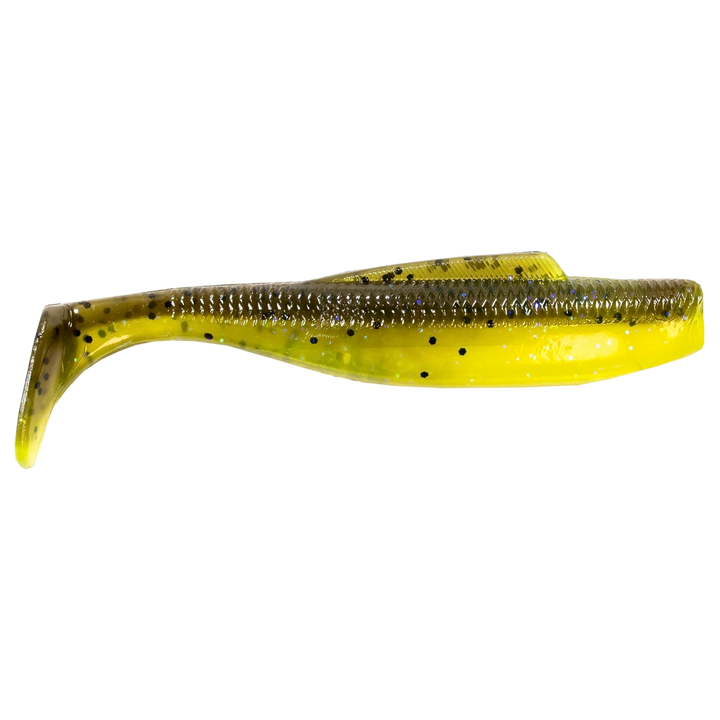 Z-Man DieZel MinnowZ Jigi 5" Hot Snakes sivulta, pää oikealla