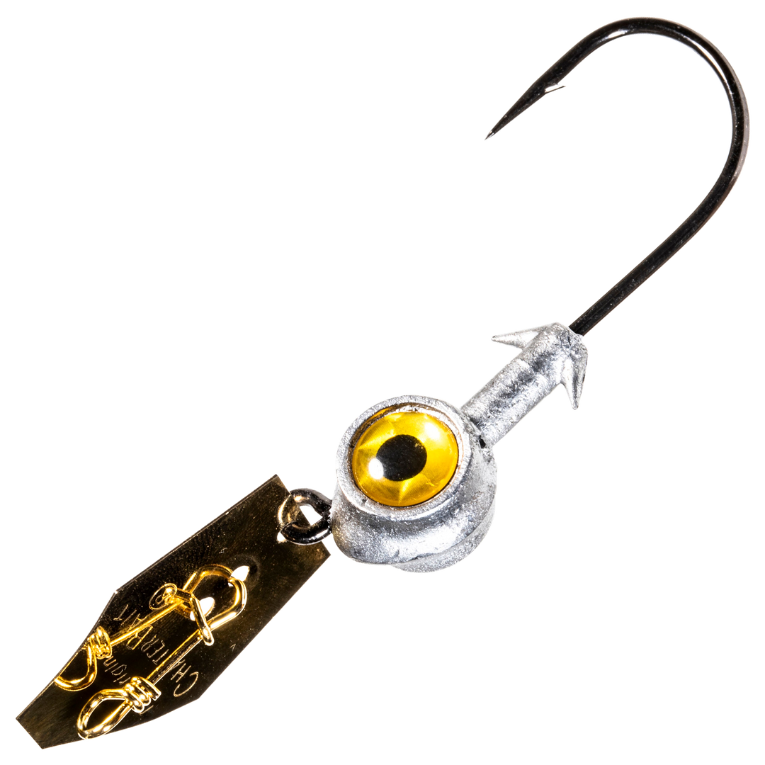 Z-Man Eye Strike ChatterBait, väri Gold: hopeinen pää ja kultainen silmä, musta lapa kultaisin kuvioin
