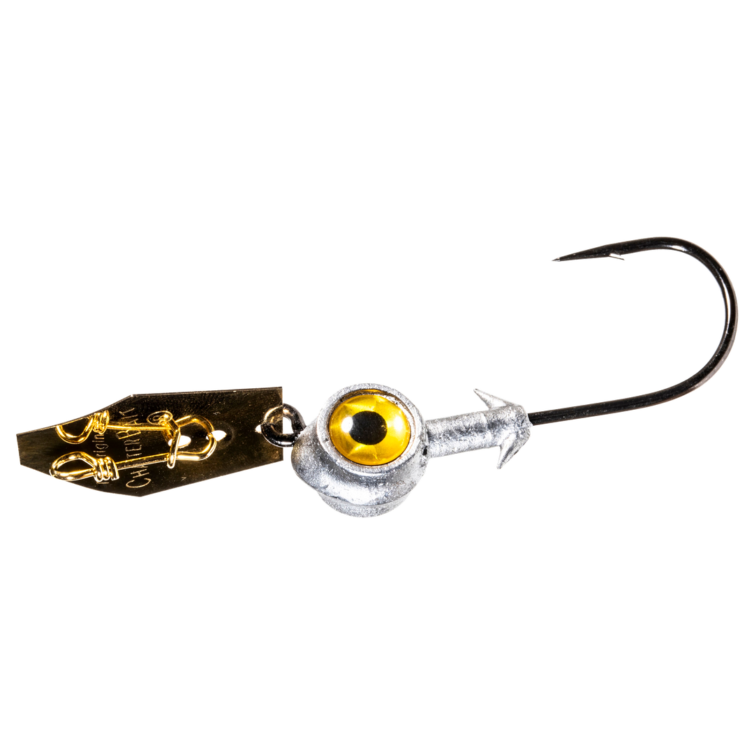 Z-Man Eye Strike ChatterBait Gold sivulta, pää vasemmalla