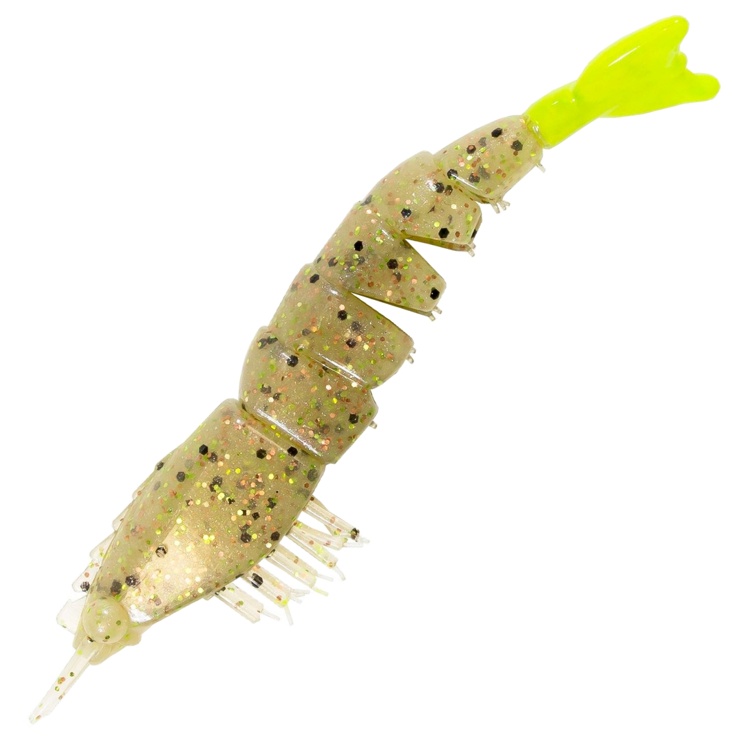 Z-Man EZ ShrimpZ Unrigged Jigi 3.5", väri Fried Chicken: läpikuultava kellanruskea runko ja keltainen pyrstö