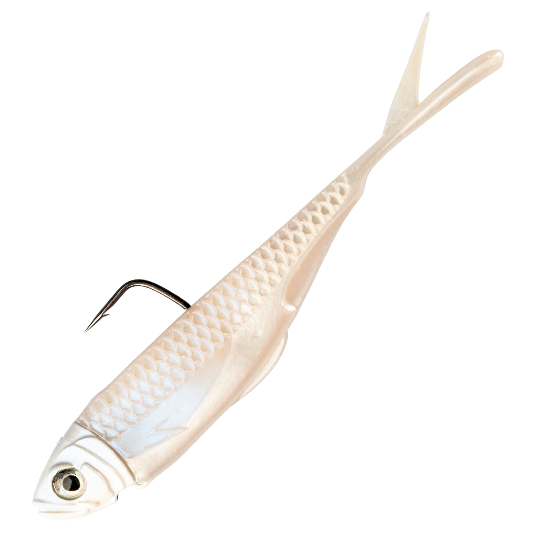 Z-Man Graph ShadZ 3.8" 5.3g, väri Glimmer Shad: valkoinen runko ja hopeiset suomut