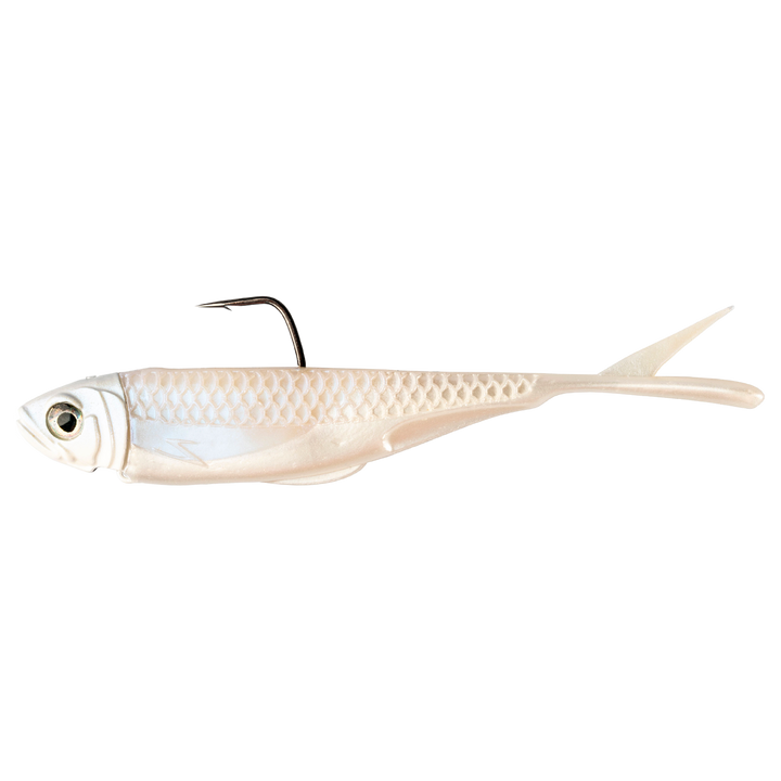 Z-Man Graph ShadZ 3.8" 5.3g Glimmer Shad sivulta, pää vasemmalla