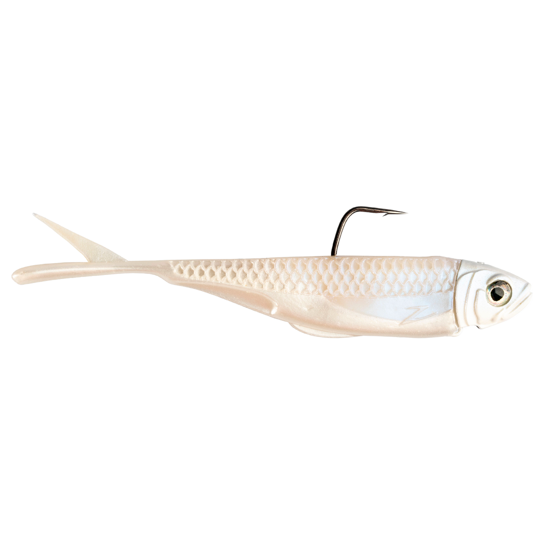 Z-Man Graph ShadZ 3.8" 5.3g Glimmer Shad sivulta, pää oikealla