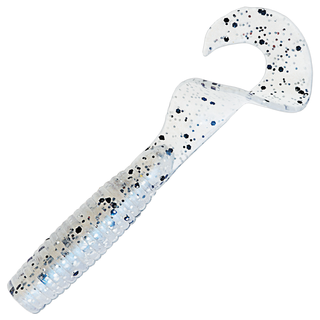 Z-Man GrubZ Jigi 3.5", väri Blue Glimmer Sparkle: läpikuultava runko, mustat ja siniset pilkut