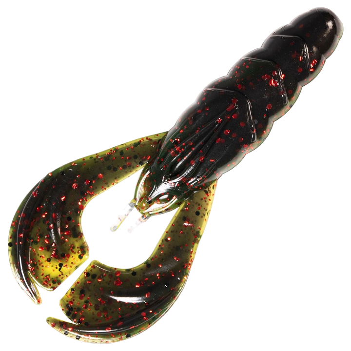 Z-Man Hella CrawZ Jigi 3.75", väri California Craw: tummanruskea yläpuoli ja vihreänruskea alapuoli, punaiset hileet