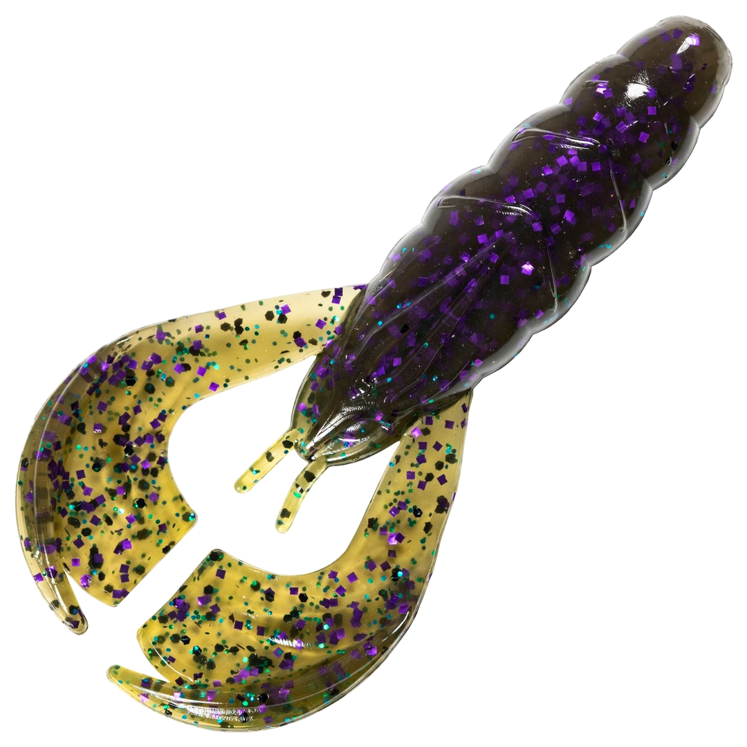 Z-Man Hella CrawZ Jigi 3.75", väri Sprayed Grass: violetti yläpuoli, tummanvihreä alapuoli ja vihreät sakset