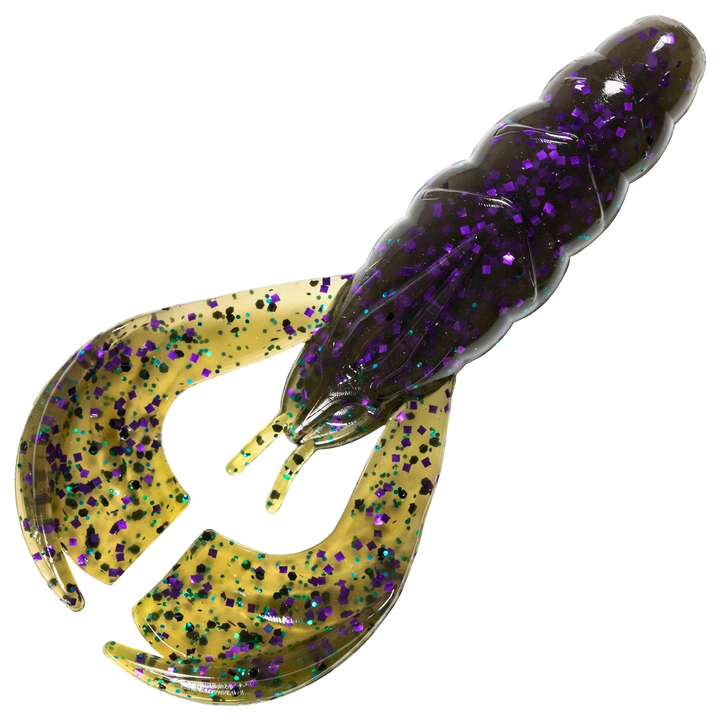 Z-Man Hella CrawZ Jigi 3.75", väri Sprayed Grass: violetti yläpuoli, tummanvihreä alapuoli ja vihreät sakset