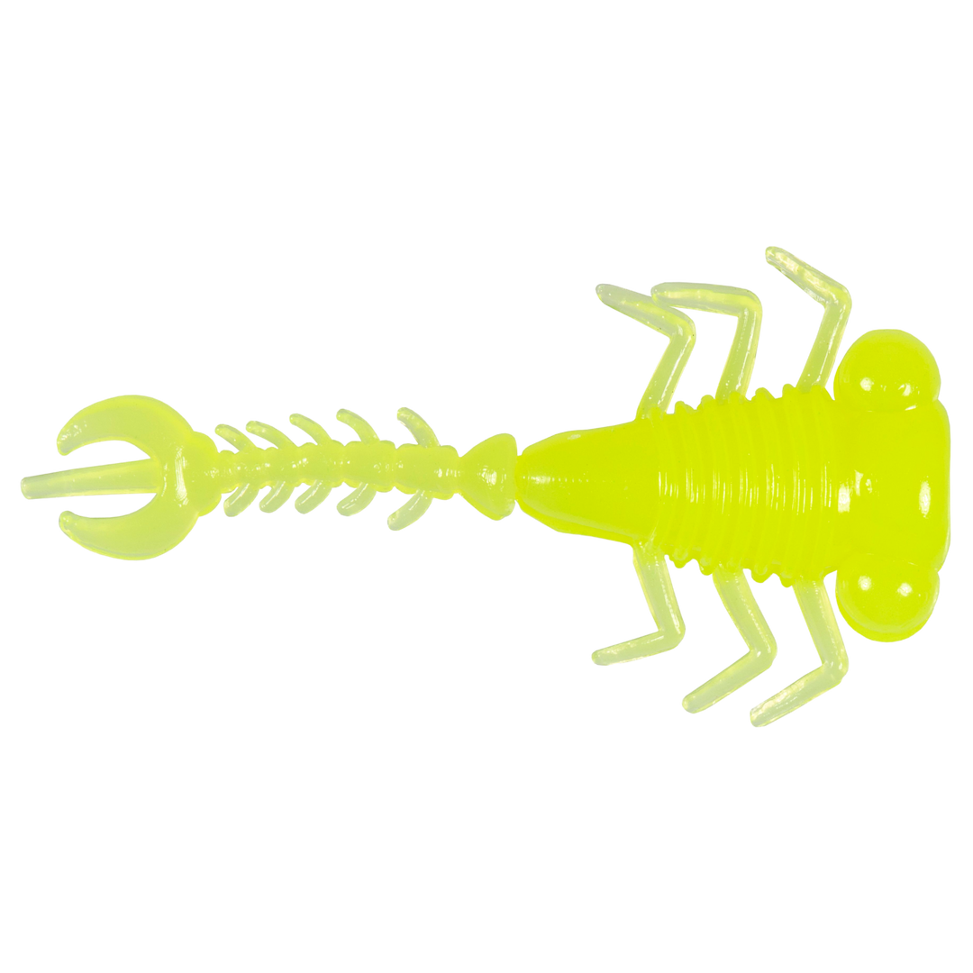 Z-Man LarvaZ Jigi 1.75" Hot Chartreuse ylhäältä, pää oikealla