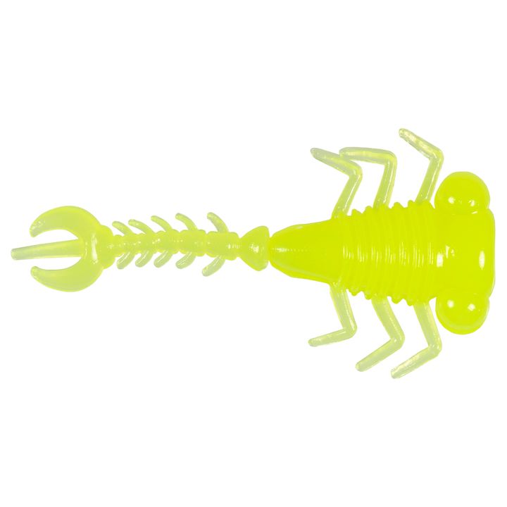 Z-Man LarvaZ Jigi 1.75" Hot Chartreuse ylhäältä, pää oikealla