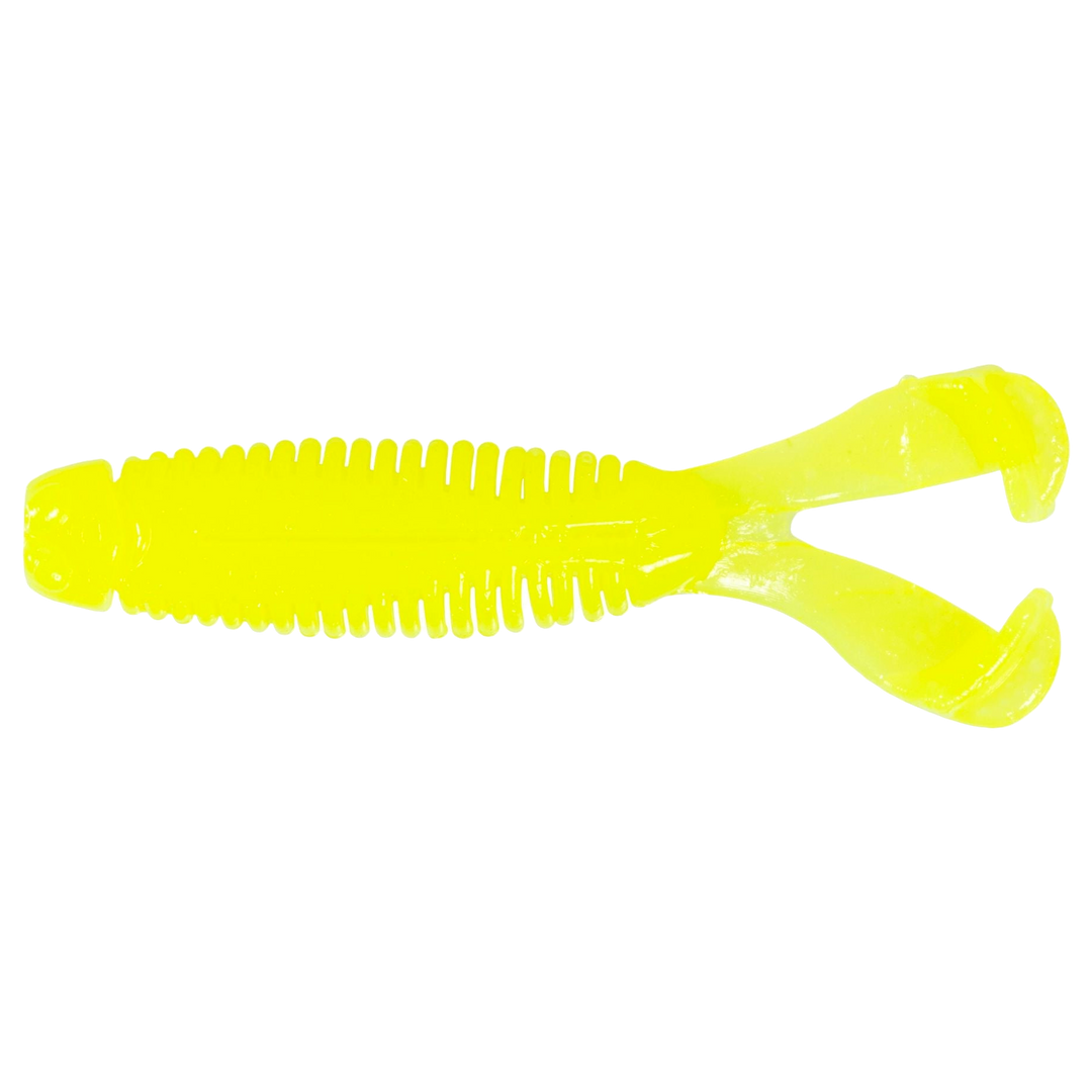 Z-Man Micro Goat Jigi 1.75" Hot Chartreuse ylhäältä, pää vasemmalla