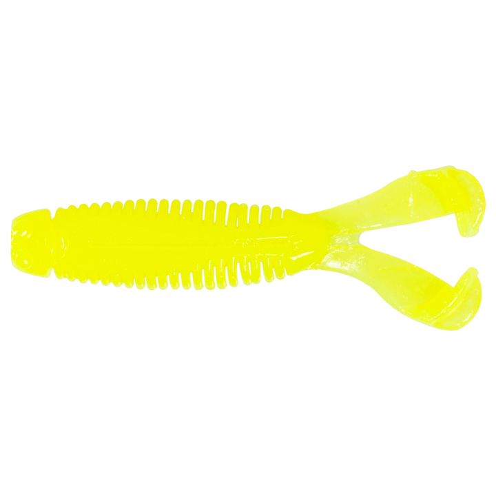 Z-Man Micro Goat Jigi 1.75" Hot Chartreuse ylhäältä, pää vasemmalla