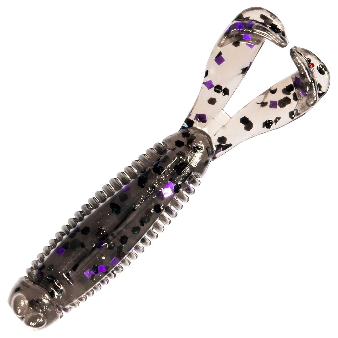 Z-Man Micro Goat Jigi 1.75", väri Smoke Purple: läpikuultava harmaa runko ja violetit pilkut