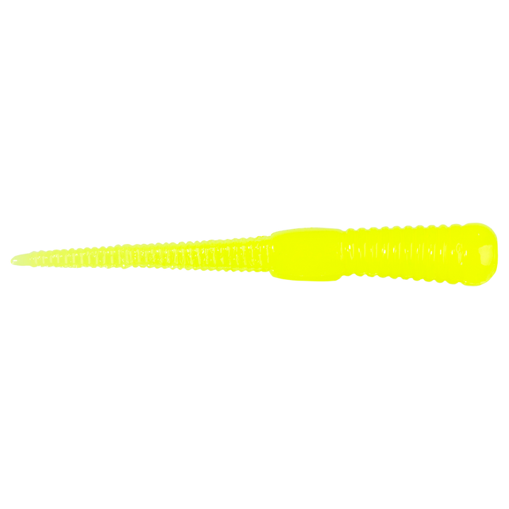 Z-Man Micro WormZ Jigi 2" Hot Chartreuse sivulta, pää oikealla
