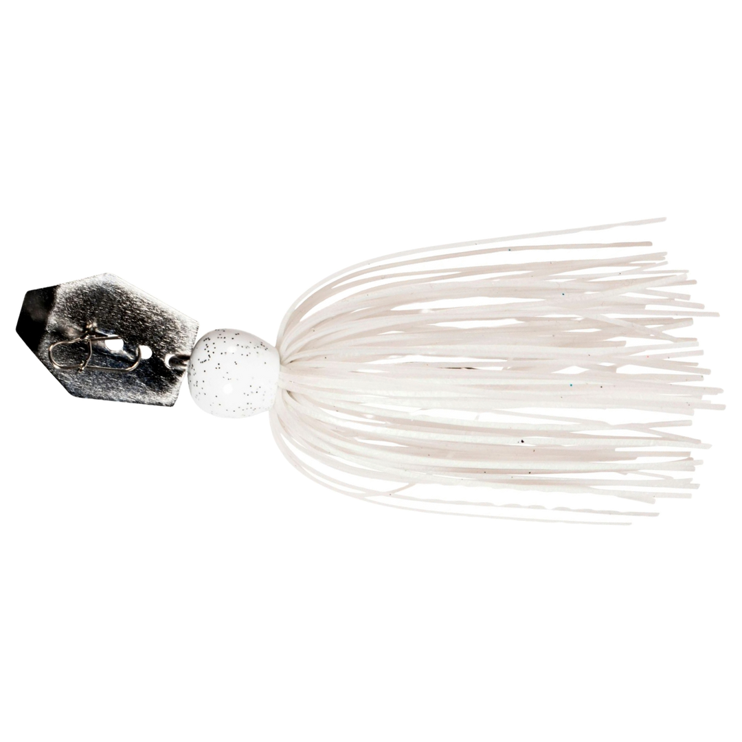 Z-Man Mini Max ChatterBait 7g Pearl Ghost sivulta, pää vasemmalla
