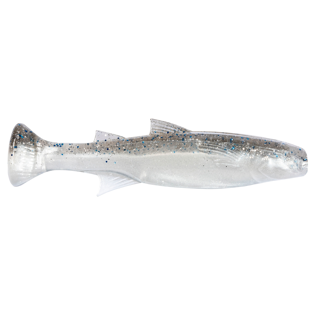 Z-Man Mulletron Jigi 4" Smoky Shad sivulta, pää oikealla
