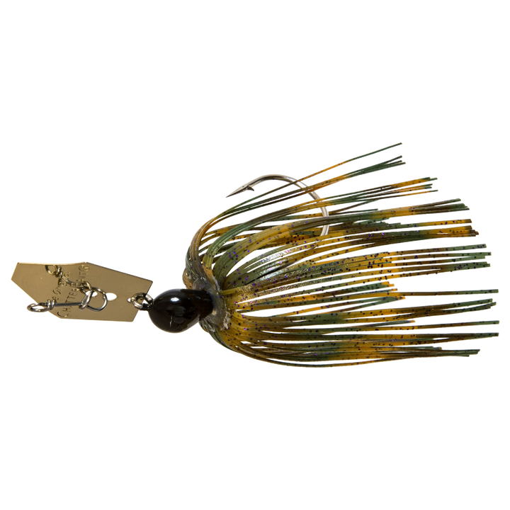 Z-Man Original Chatterbait 14g Green Pumpkin/Purple sivulta, pää vasemmalla