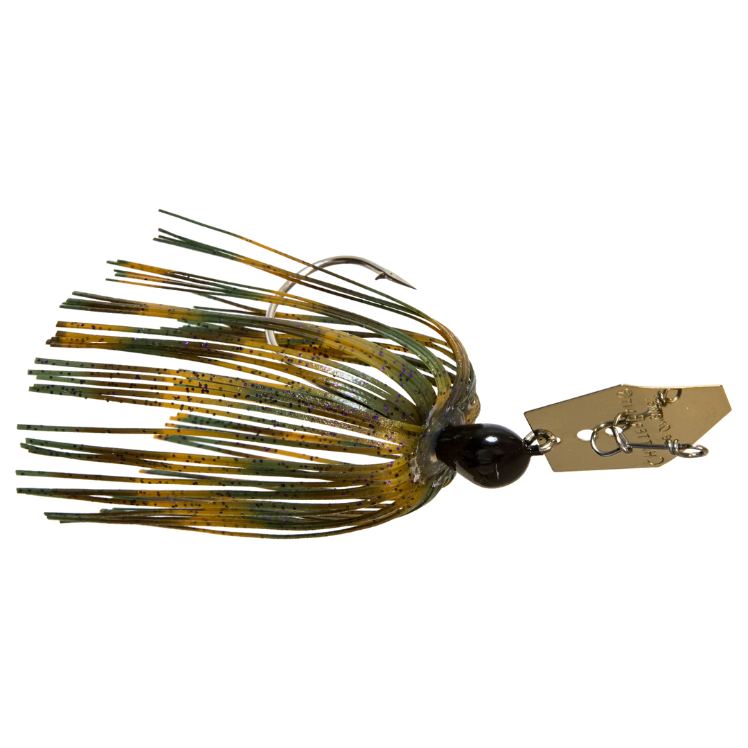 Z-Man Original Chatterbait 14g Green Pumpkin/Purple sivulta, pää oikealla