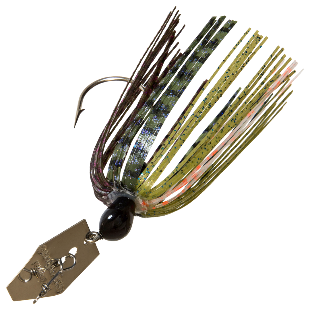 Z-Man Original Chatterbait 14g, väri Perch: musta pää, oliivinvihreä ja ruskea helma tummin raidoin, hopeinen lapa