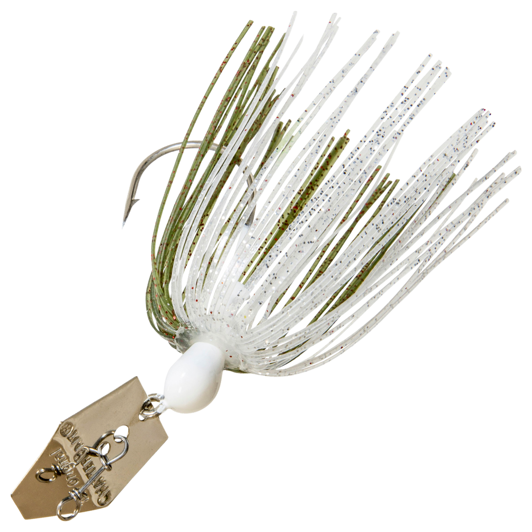 Z-Man Original Chatterbait 14g, väri Redbone: valkoinen pää, valkoinen ja oliivinvihreä helma, hopeinen lapa
