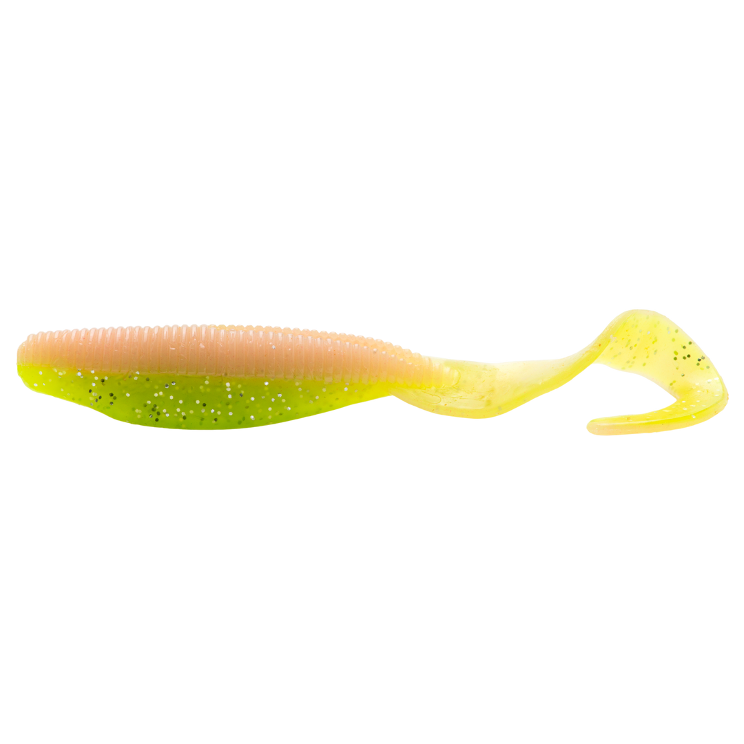 Z-Man Scented Curly TailZ Jigi 4" Electric Chicken sivulta, pää vasemmalla